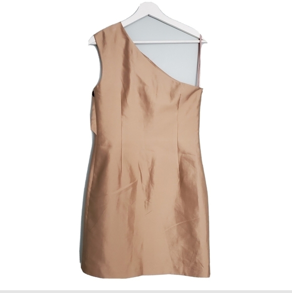 NEW Reiss Tamsin One Shoulder Dress in Mocha Brown - Picture 3 of 6